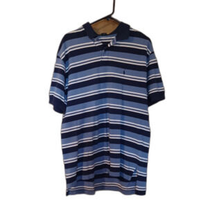 Sz Lg Mens Polo Ralph Lauren - Blue/White Stripe